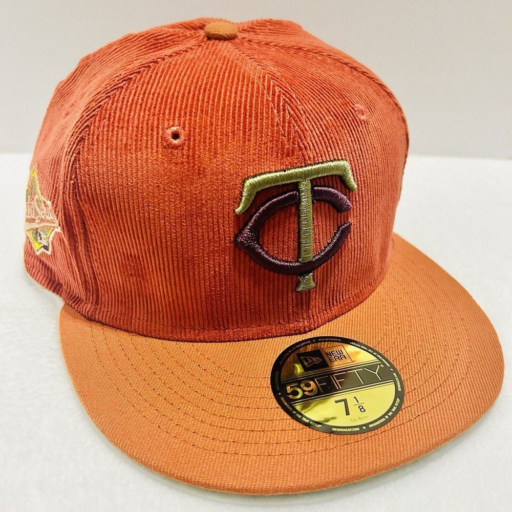 New Era Minnesota Twins Corduroy Dream Patch 59FIFTY Fitted Hat Cap Orange 7 1/8
